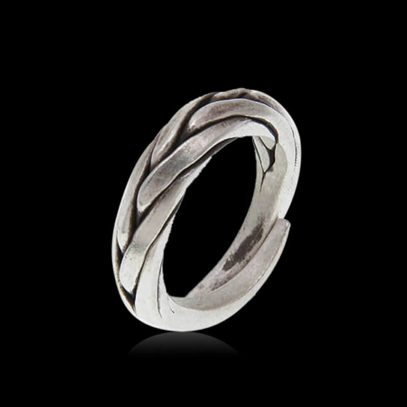 Antique Braided Twist 925 Sterling Silver Open Ring 01 | RoyalLuster.com