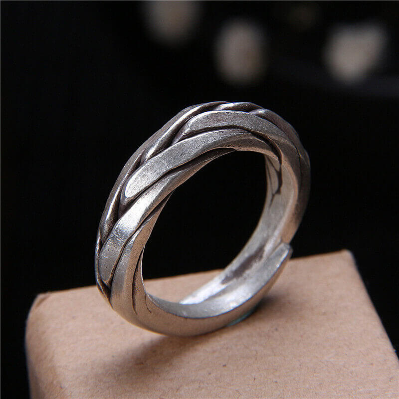Antique Braided Twist 925 Sterling Silver Open Ring 02 | RoyalLuster.com