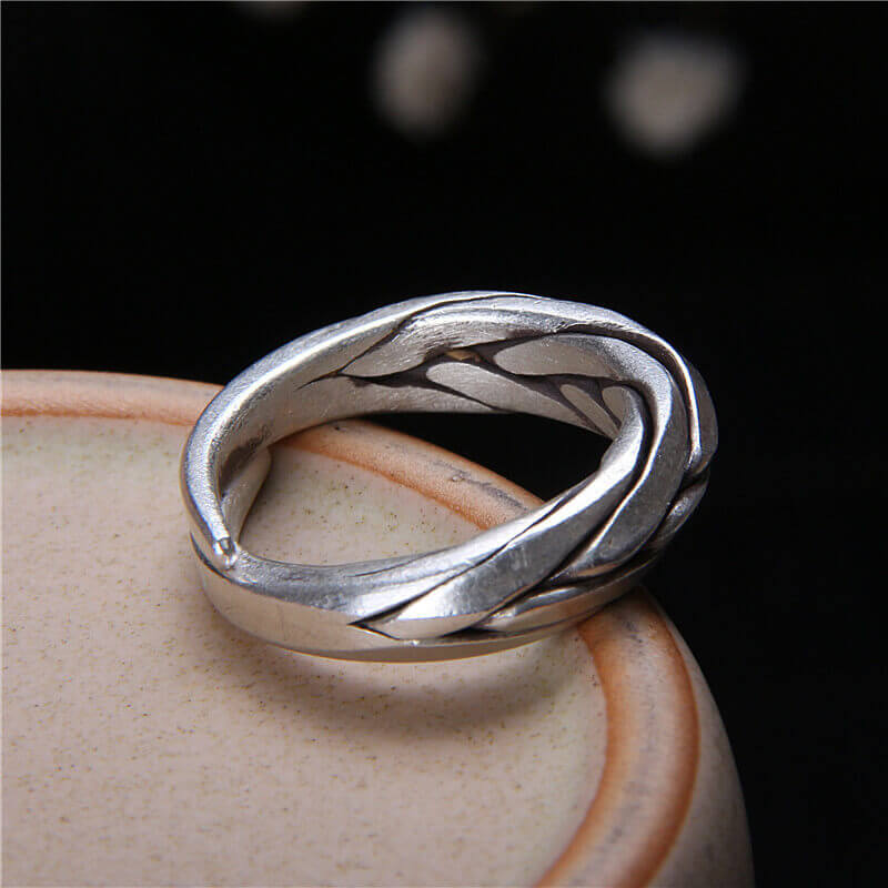 Antique Braided Twist 925 Sterling Silver Open Ring 04 | RoyalLuster.com