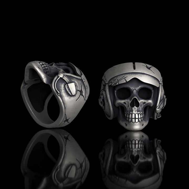 Aviator Helmet Skull Sterling Silver Ring | RoyalLuster.com