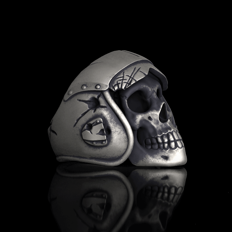 Aviator Helmet Skull Sterling Silver Ring