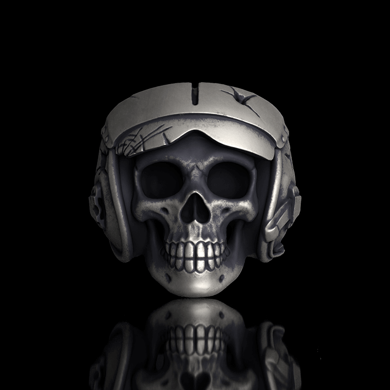 Aviator Helmet Skull Sterling Silver Ring | RoyalLuster.com