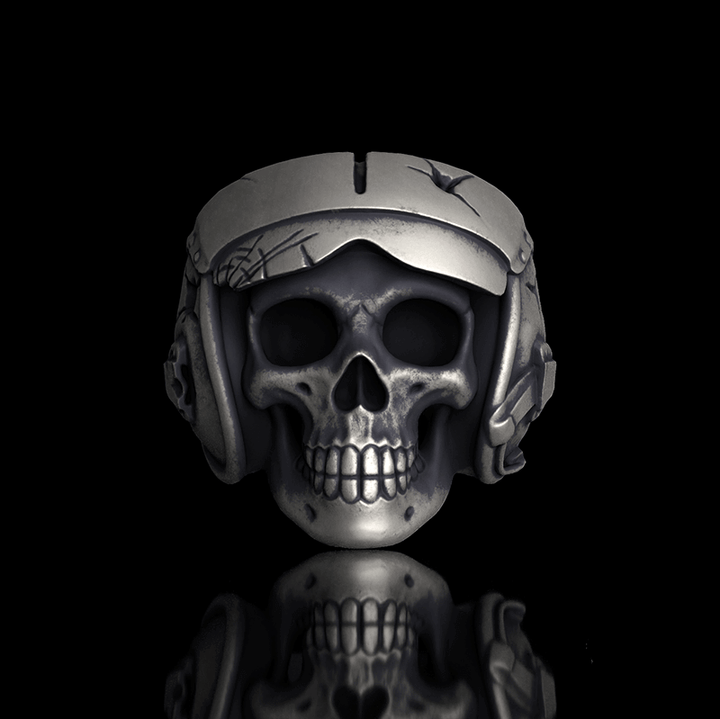 Aviator Helmet Skull Sterling Silver Ring | RoyalLuster.com