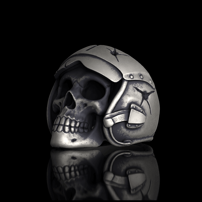 Aviator Helmet Skull Sterling Silver Ring | RoyalLuster.com