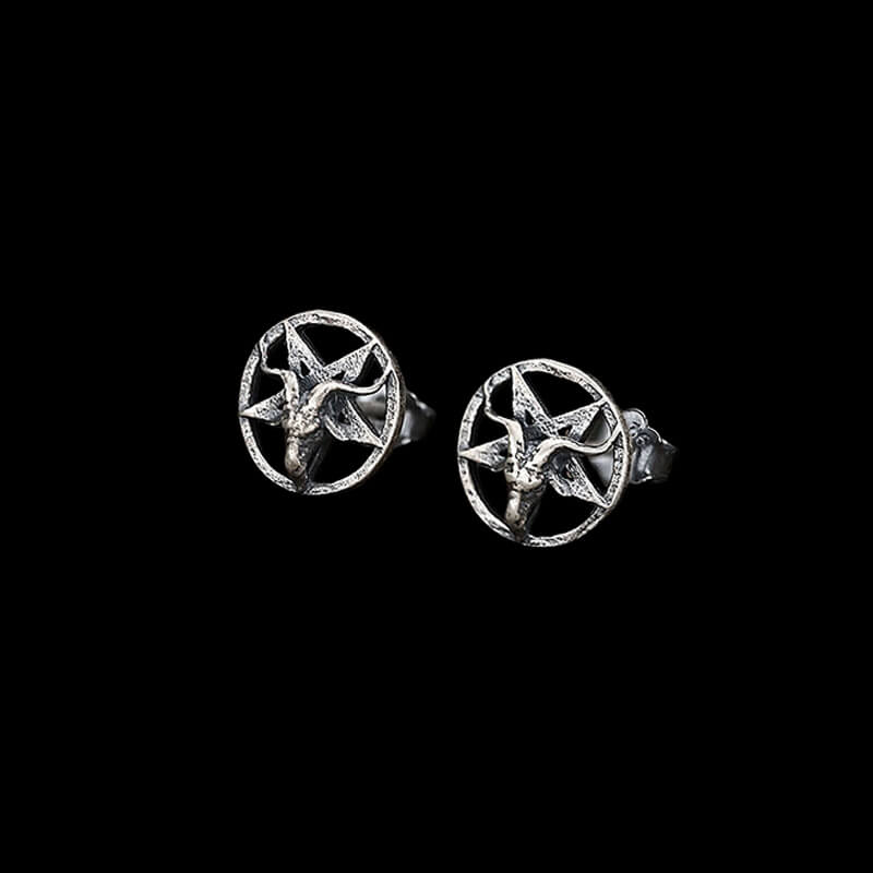 Baphomet 925 Sterling Silver Satan Stud Earrings