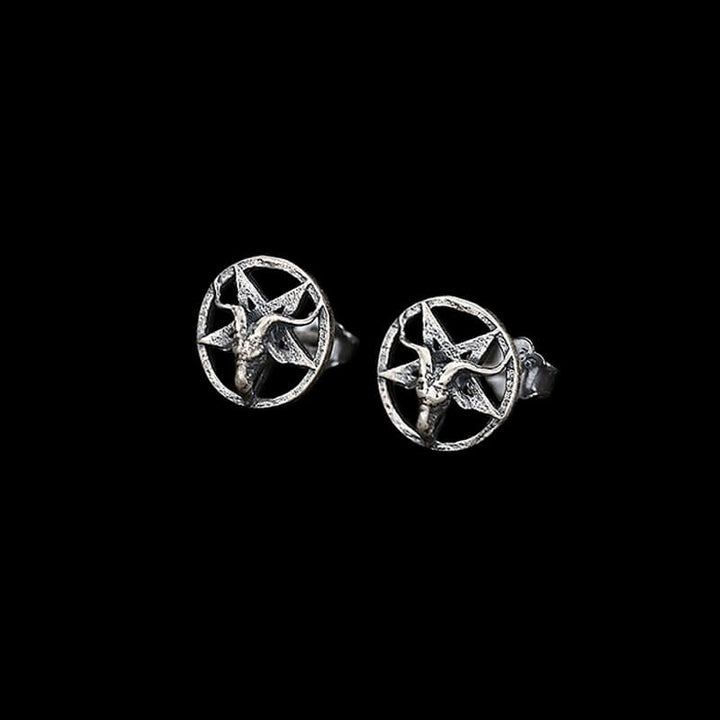 Baphomet 925 Sterling Silver Satan Stud Earrings