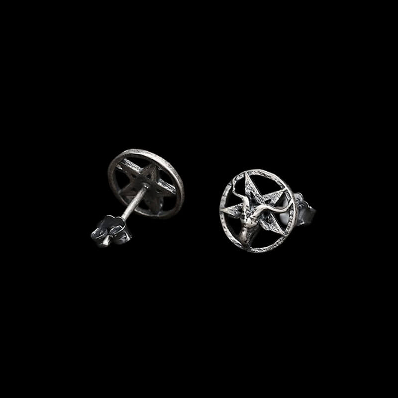 Baphomet 925 Sterling Silver Satan Stud Earrings