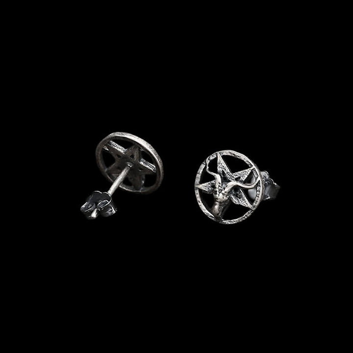 Baphomet 925 Sterling Silver Satan Stud Earrings