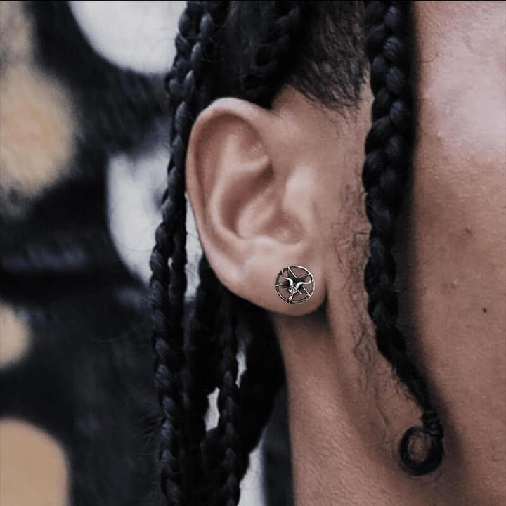 Baphomet 925 Sterling Silver Satan Stud Earrings