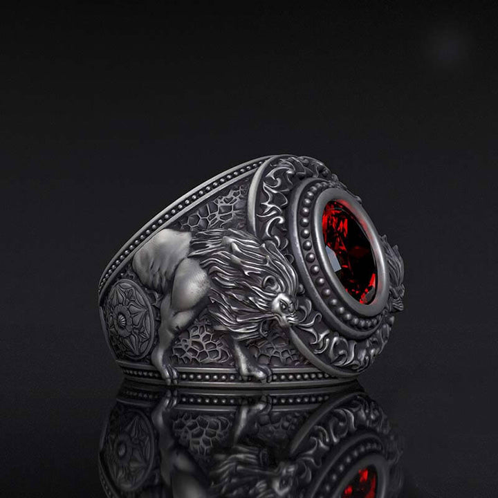Baroque Lion Gem-set Sterling Silver Ring | RoyalLuster.com
