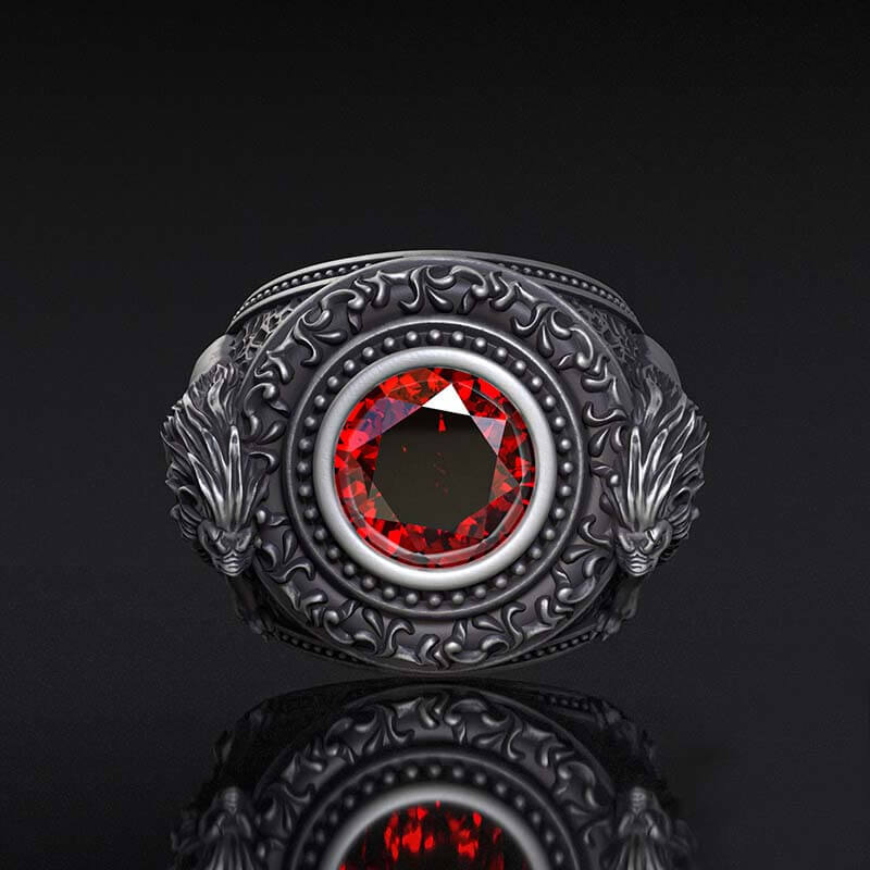 Baroque Lion Gem-set Sterling Silver Ring | RoyalLuster.com