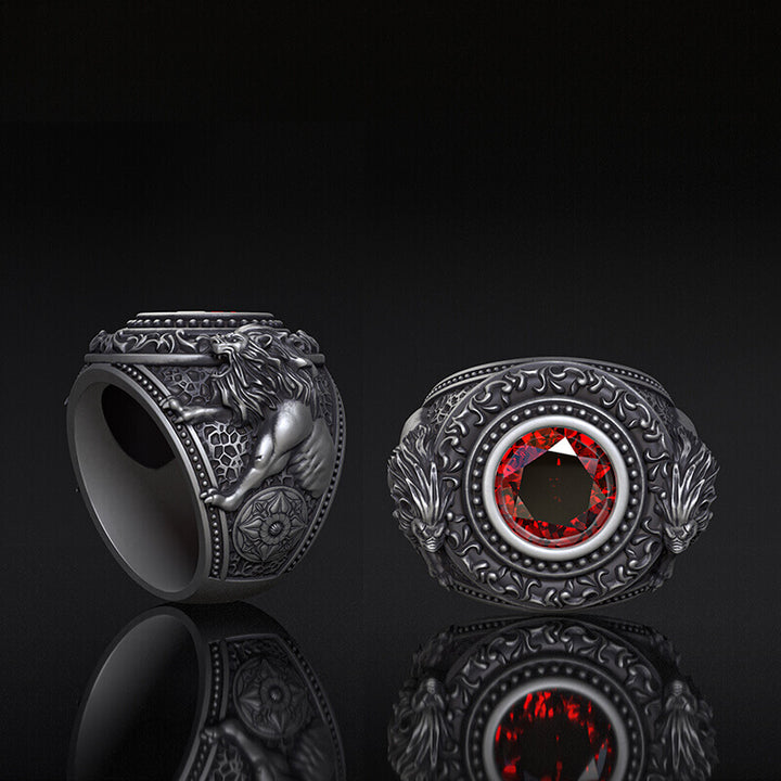Baroque Lion Gem-set Sterling Silver Ring | RoyalLuster.com