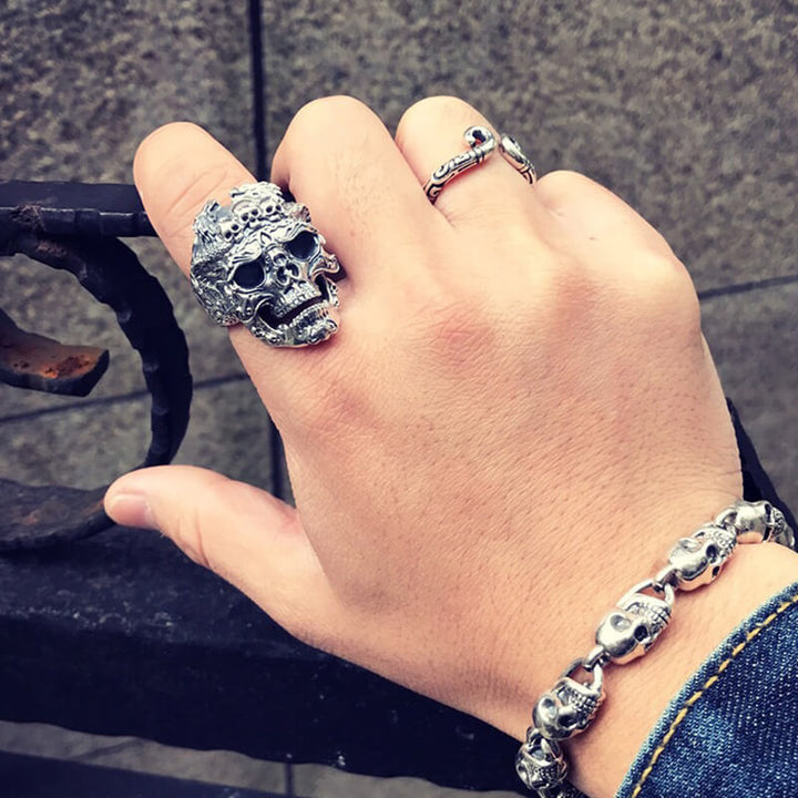 Biker Rock Skull 925 Sterling Silver Open Ring 03 | RoyalLuster.com
