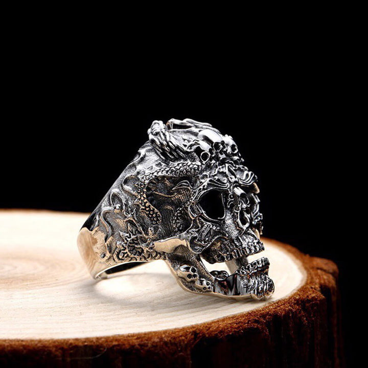 Biker Rock Skull 925 Sterling Silver Open Ring 04 | RoyalLuster.com