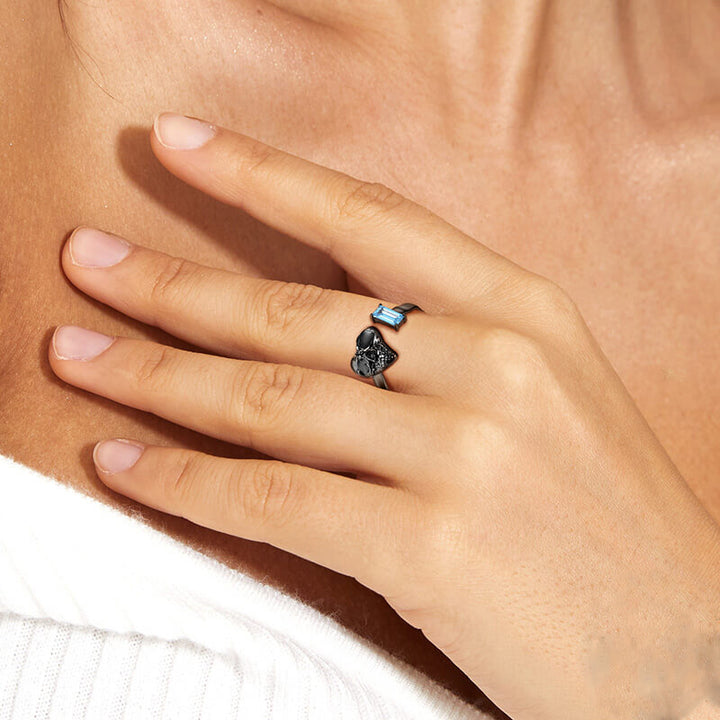 Black Skull 925 Sterling Silver Open Ring