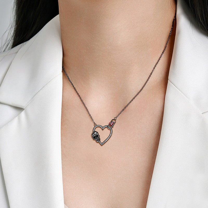 Black Skull Heart 925 Sterling Silver Necklace