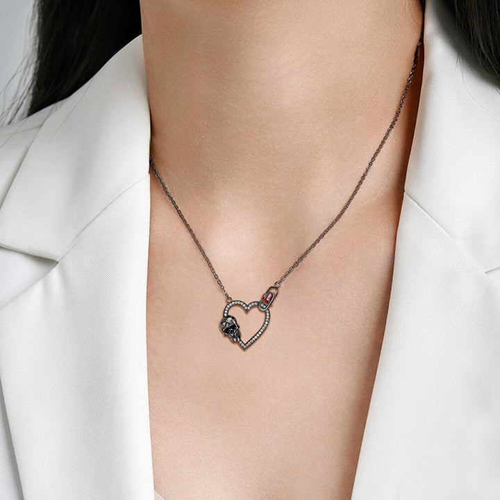 Black Skull Heart 925 Sterling Silver Necklace