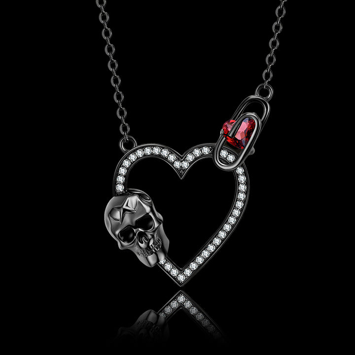 Black Skull Heart 925 Sterling Silver Necklace