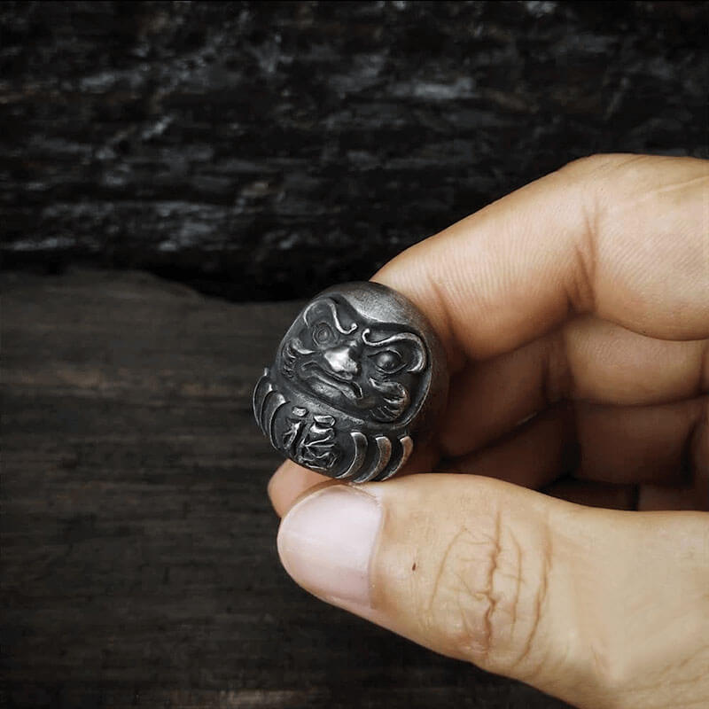Blessed Japanese Dharma Tumbler 925 Sterling Silver Brass Ring