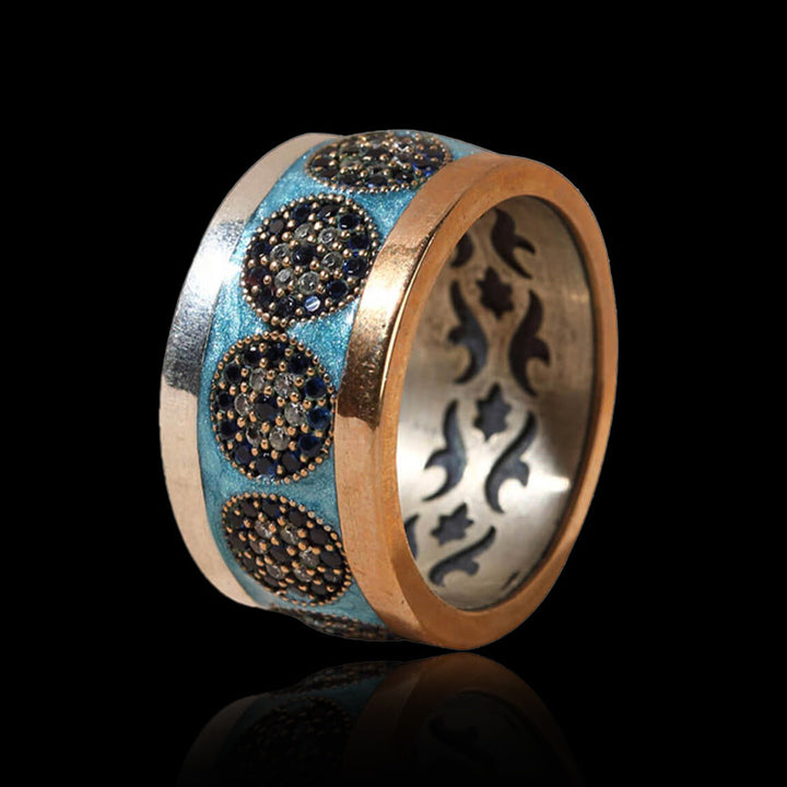 Blue Enamel Transport 925 Sterling Silver Men's Ring 01 | RoyalLuster.com