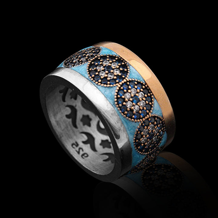 Blue Enamel Transport 925 Sterling Silver Men's Ring 03 | RoyalLuster.com
