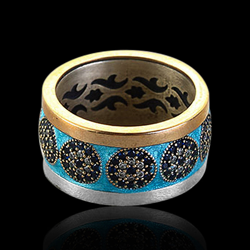 Blue Enamel Transport 925 Sterling Silver Men's Ring 04 | RoyalLuster.com