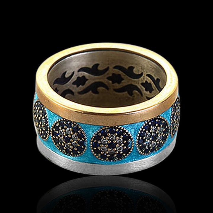 Blue Enamel Transport 925 Sterling Silver Men's Ring 04 | RoyalLuster.com