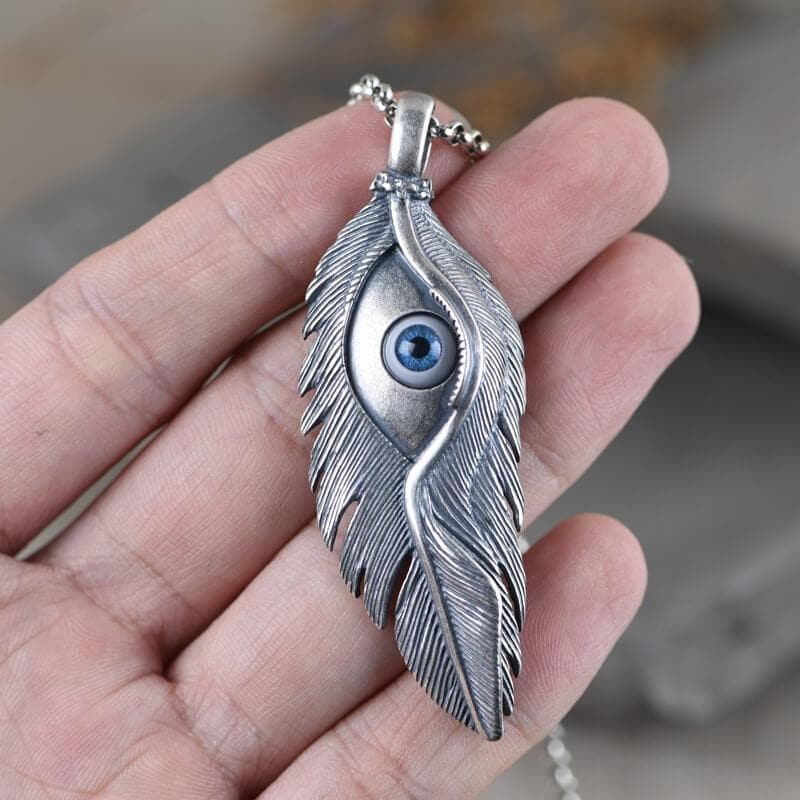 Blue Eye Feather 925 Sterling Silver Pendant
