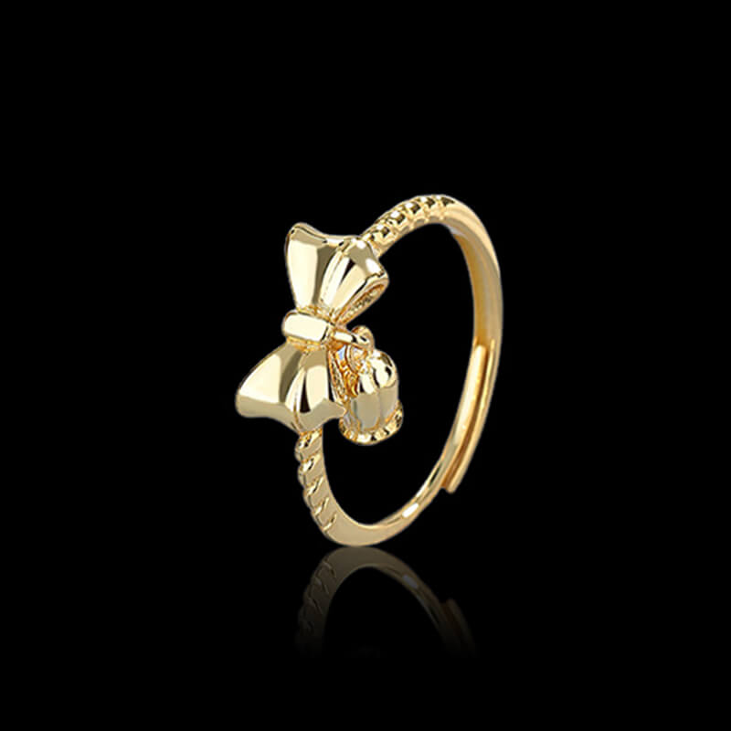 Bow Tie Bell Orchid 925 Sterling Silver Open Ring 03 | RoyalLuster.com