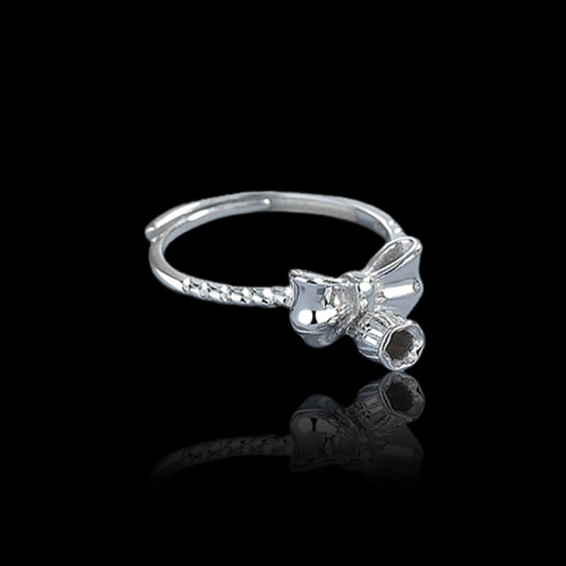 Bow Tie Bell Orchid 925 Sterling Silver Open Ring 04 | RoyalLuster.com