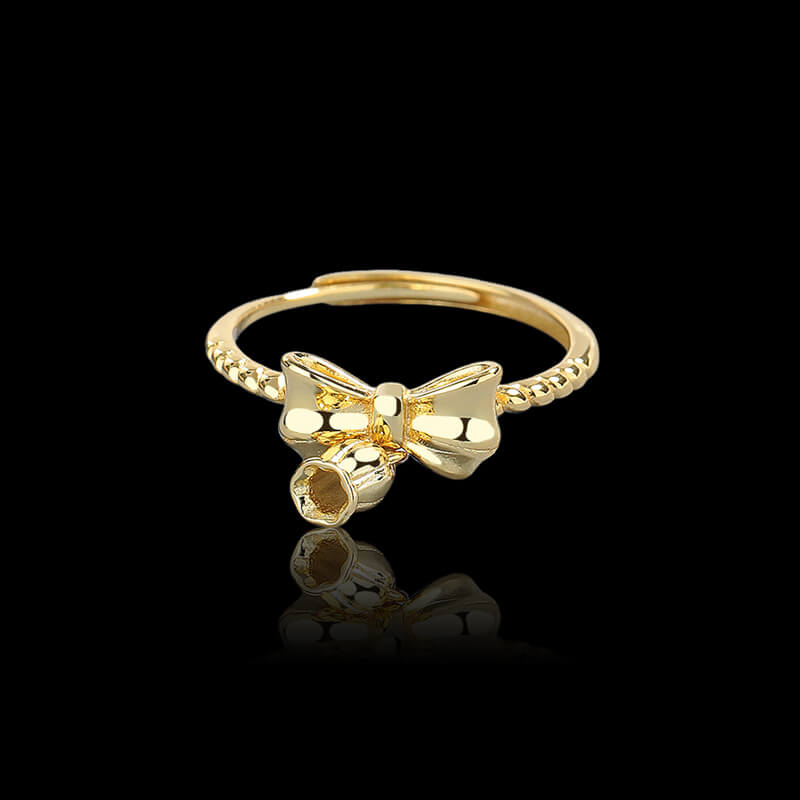 Bow Tie Bell Orchid 925 Sterling Silver Open Ring 05 | RoyalLuster.com