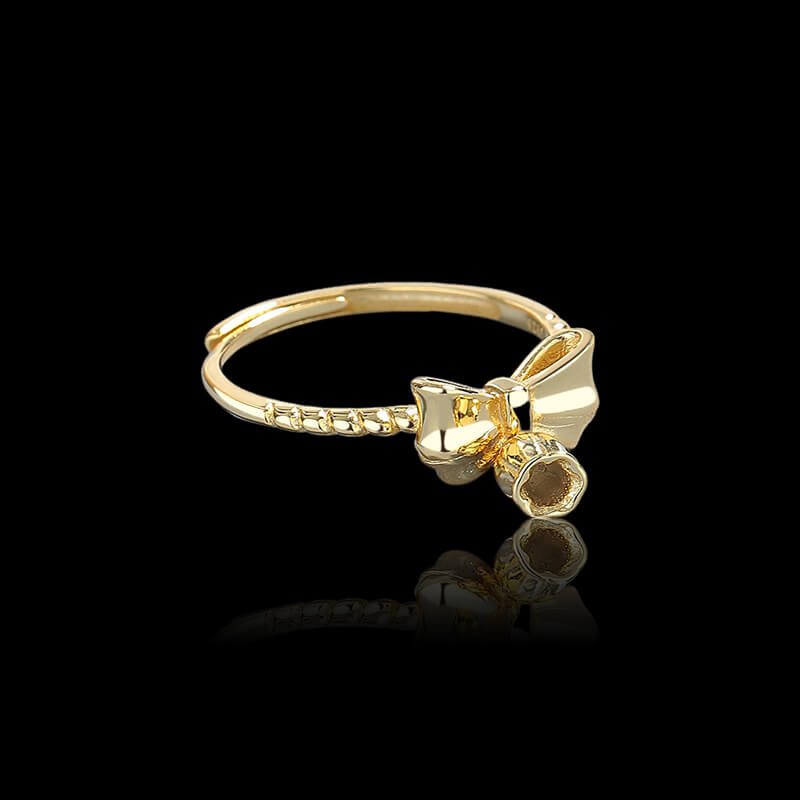 Bow Tie Bell Orchid 925 Sterling Silver Open Ring 06 | RoyalLuster.com