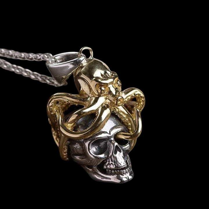 Brass Octopus 925 Sterling Silver Skull Pendant
