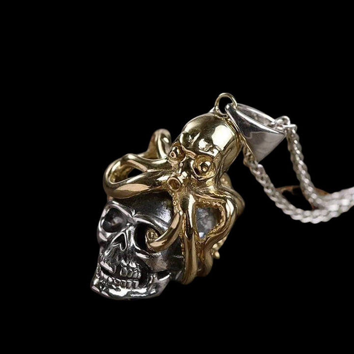Brass Octopus 925 Sterling Silver Skull Pendant