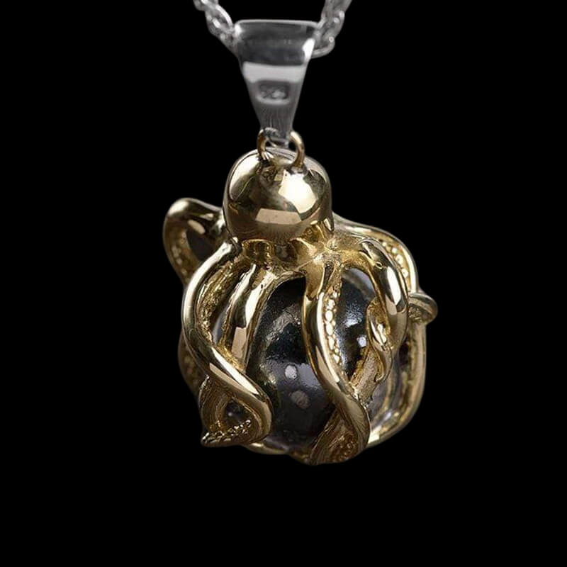 Brass Octopus 925 Sterling Silver Skull Pendant