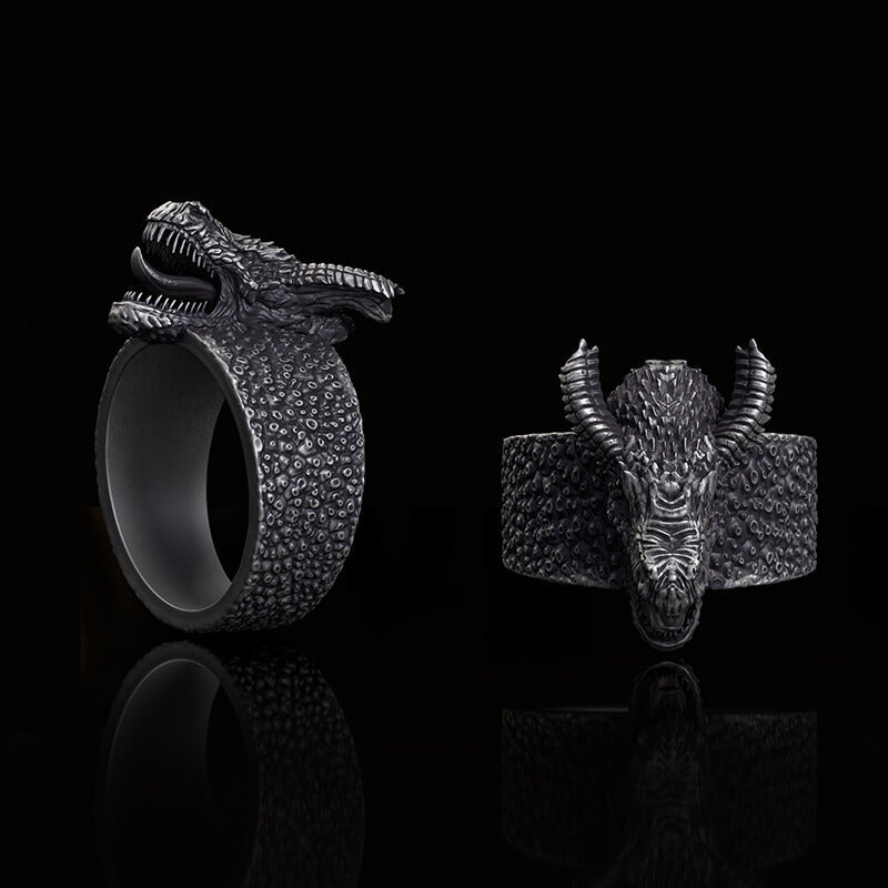 Broken Horn Ferocious Dragon Sterling Silver Ring 01 | RoyalLuster.com