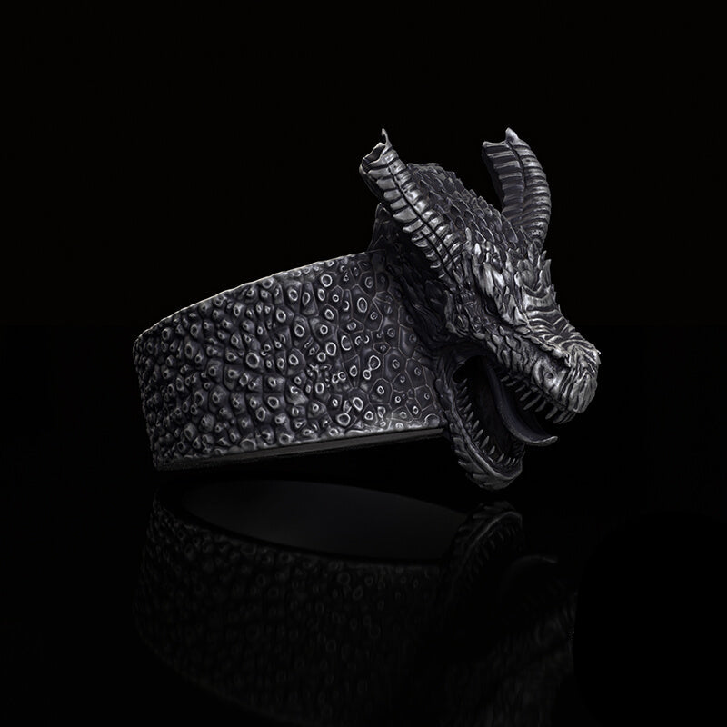 Broken Horn Ferocious Dragon Sterling Silver Ring 03 | RoyalLuster.com