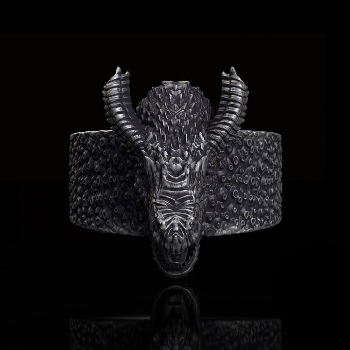 Broken Horn Ferocious Dragon Sterling Silver Ring