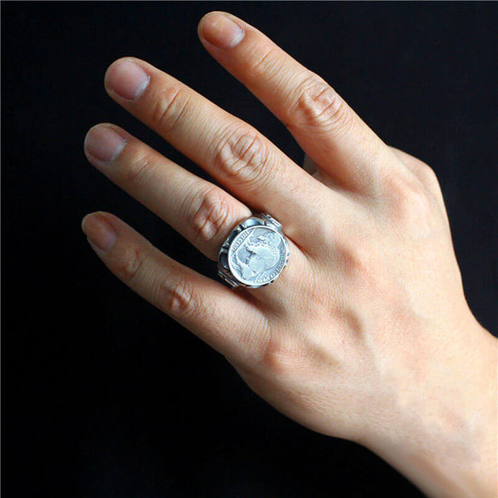Buffalo Coin 925 Sterling Silver Punk Ring