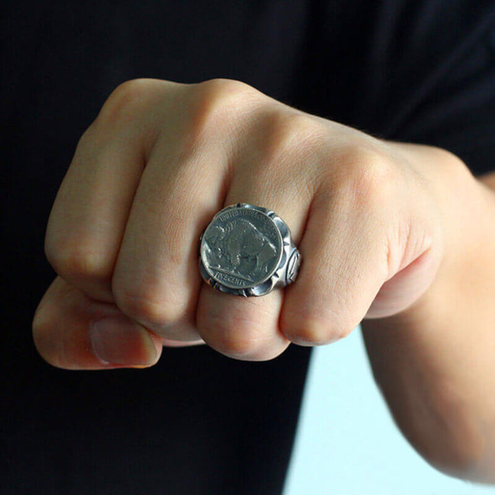 Buffalo Coin 925 Sterling Silver Punk Ring
