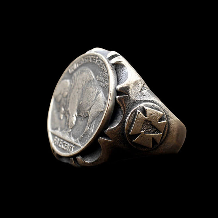 Buffalo Coin 925 Sterling Silver Punk Ring