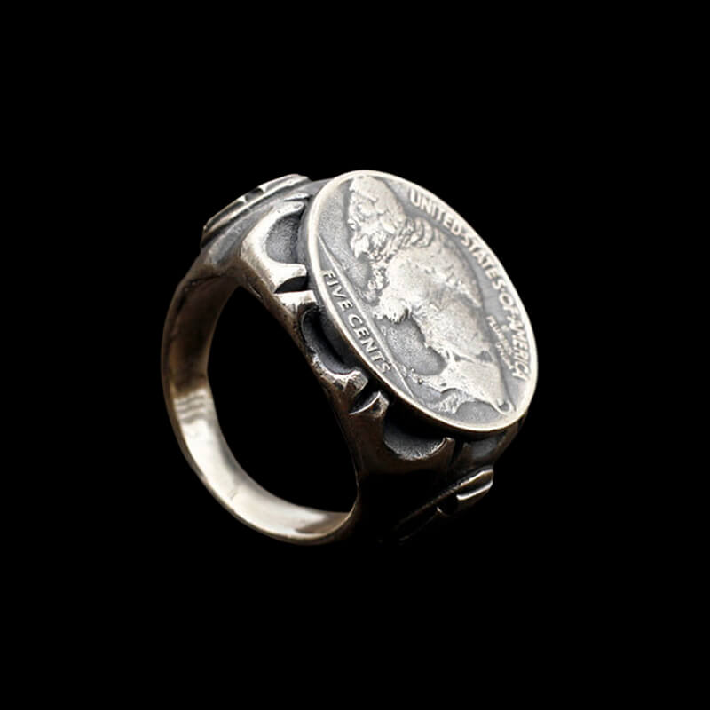 Buffalo Coin 925 Sterling Silver Punk Ring