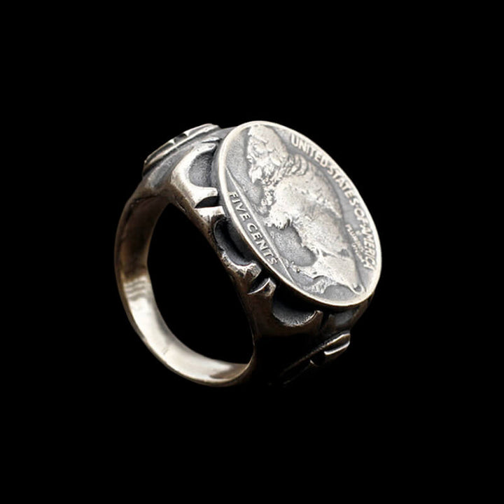 Buffalo Coin 925 Sterling Silver Punk Ring