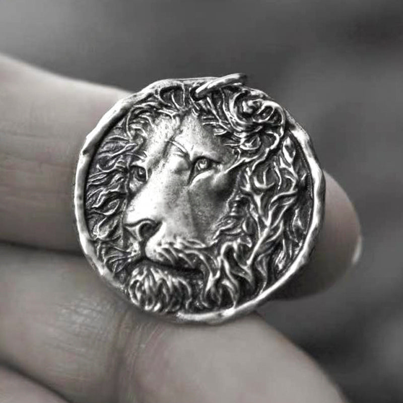Carved Lion Head 925 Sterling Silver Men's Pendant