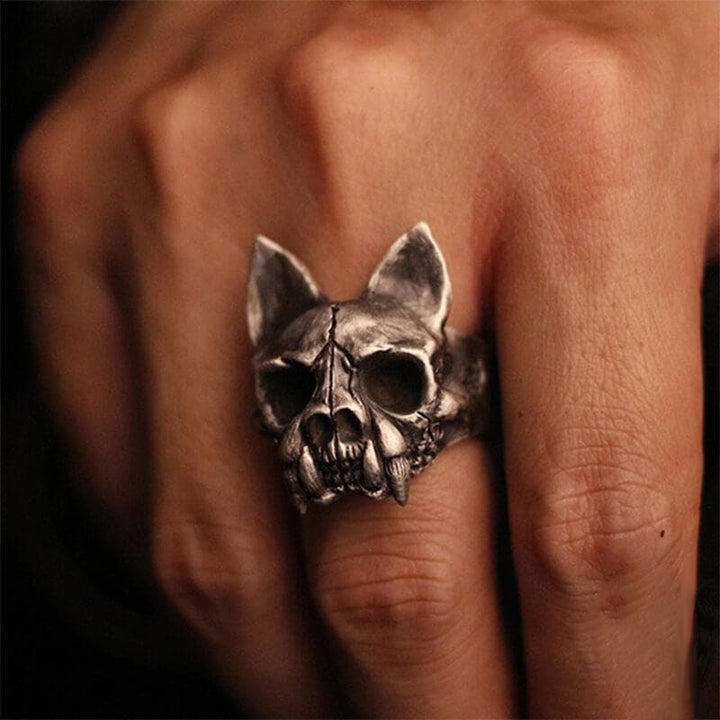 Cat Bone Skull 925 Sterling Silver Ring