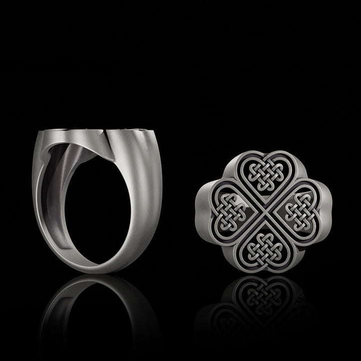 Celtic Four Leaf Clover 925 Sterling Silver Viking Ring