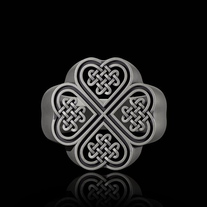 Celtic Four Leaf Clover 925 Sterling Silver Viking Ring
