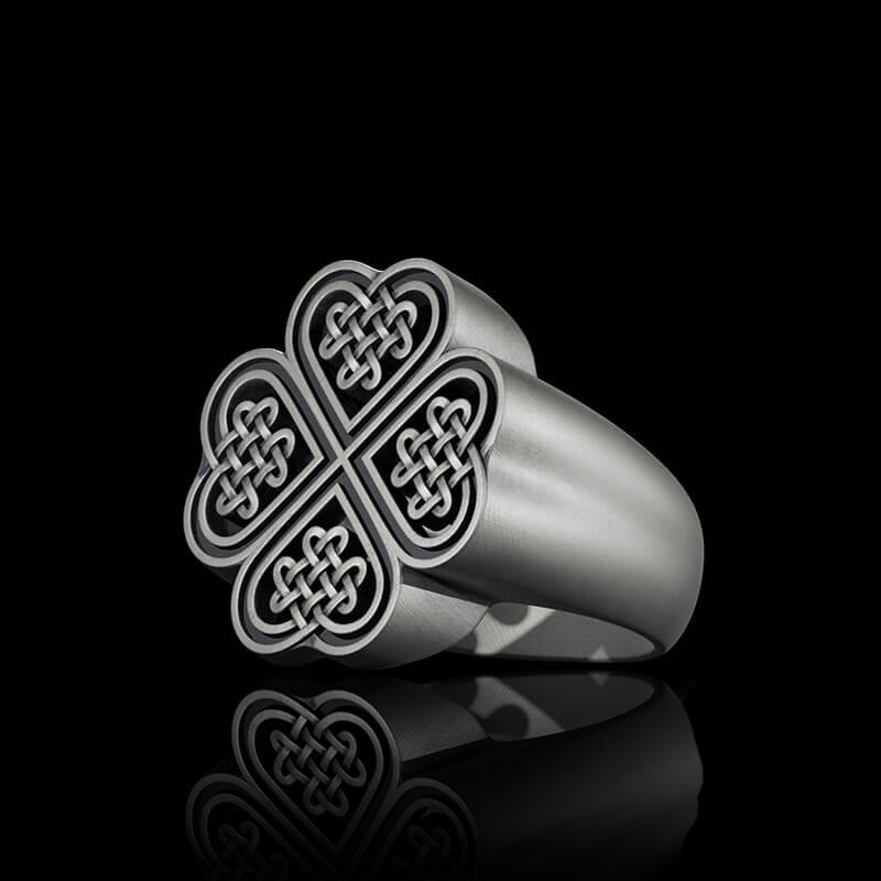 Celtic Four Leaf Clover 925 Sterling Silver Viking Ring
