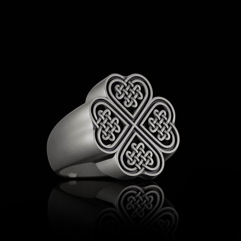 Celtic Four Leaf Clover 925 Sterling Silver Viking Ring