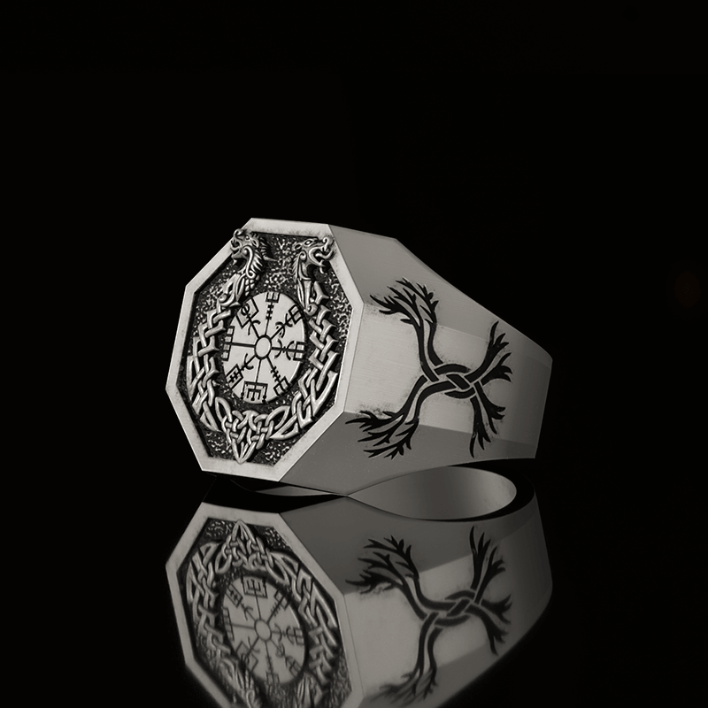 Celtic Knot Dragon Vegvisir 925 Sterling Silver Viking Ring